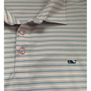 Vineyard Vines Performance Polo Size XL - Pink & Blue Striped - Golf Stretch